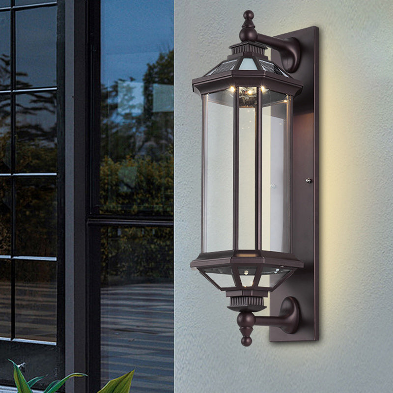 Traditional Vintage Octagonal Square Waterproof Glass Aluminum 1-Light Wall Sconce Lamp For Outdoor Patio