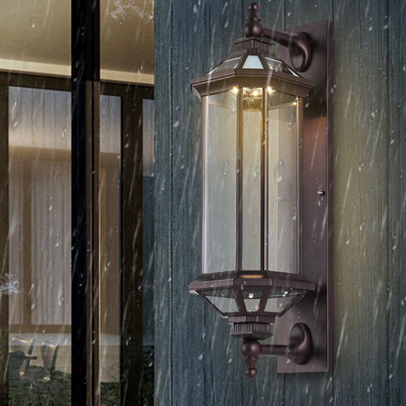 Traditional Vintage Octagonal Square Waterproof Glass Aluminum 1-Light Wall Sconce Lamp For Outdoor Patio