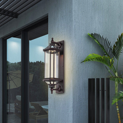Traditional Vintage Octagonal Square Waterproof Glass Aluminum 1-Light Wall Sconce Lamp For Outdoor Patio