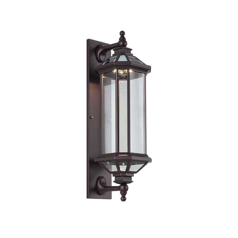 Traditional Vintage Octagonal Square Waterproof Glass Aluminum 1-Light Wall Sconce Lamp For Outdoor Patio