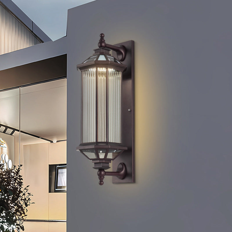 Traditional Vintage Octagonal Square Waterproof Glass Aluminum 1-Light Wall Sconce Lamp For Outdoor Patio
