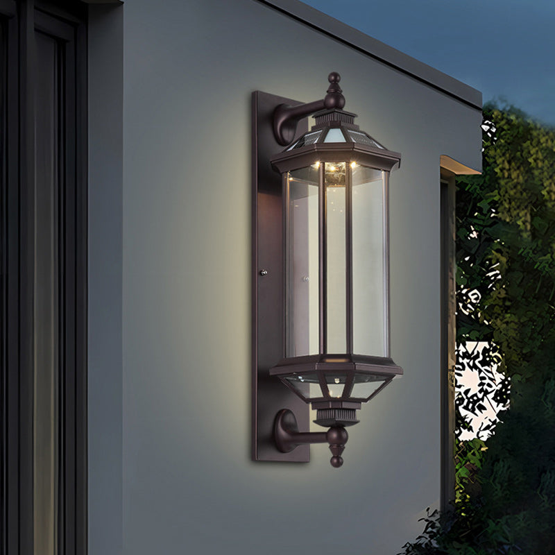 Traditional Vintage Octagonal Square Waterproof Glass Aluminum 1-Light Wall Sconce Lamp For Outdoor Patio