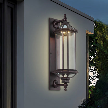 Traditional Vintage Octagonal Square Waterproof Glass Aluminum 1-Light Wall Sconce Lamp For Outdoor Patio