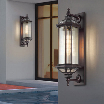 Traditional Vintage Octagonal Square Waterproof Glass Aluminum 1-Light Wall Sconce Lamp For Outdoor Patio