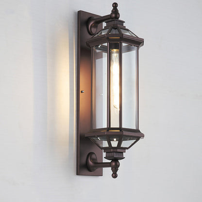 Traditional Vintage Octagonal Square Waterproof Glass Aluminum 1-Light Wall Sconce Lamp For Outdoor Patio