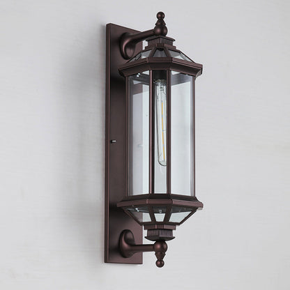 Traditional Vintage Octagonal Square Waterproof Glass Aluminum 1-Light Wall Sconce Lamp For Outdoor Patio