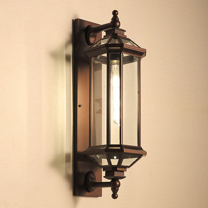Traditional Vintage Octagonal Square Waterproof Glass Aluminum 1-Light Wall Sconce Lamp For Outdoor Patio
