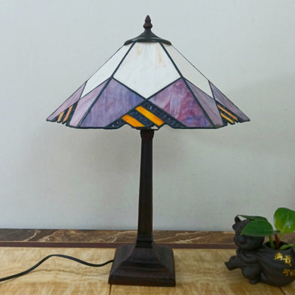 Traditional Vintage Conical Square Glass Resin 1-Light Table Lamp For Living Room