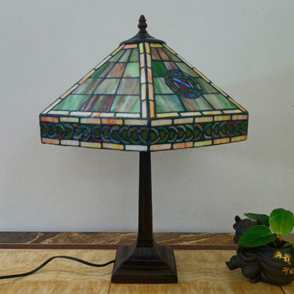 Traditional Vintage Conical Square Glass Resin 1-Light Table Lamp For Living Room