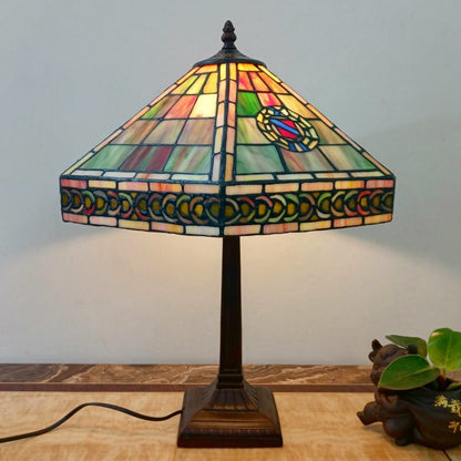 Traditional Vintage Conical Square Glass Resin 1-Light Table Lamp For Living Room