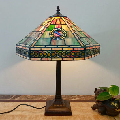 Traditional Vintage Conical Square Glass Resin 1-Light Table Lamp For Living Room