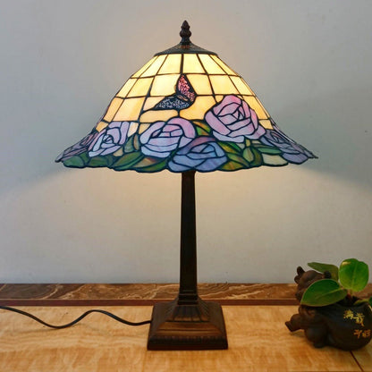 Traditional Vintage Conical Square Glass Resin 1-Light Table Lamp For Living Room