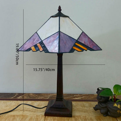 Traditional Vintage Conical Square Glass Resin 1-Light Table Lamp For Living Room