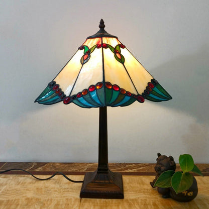 Traditional Vintage Conical Square Glass Resin 1-Light Table Lamp For Living Room
