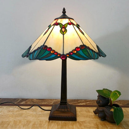 Traditional Vintage Conical Square Glass Resin 1-Light Table Lamp For Living Room