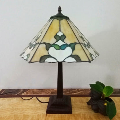 Traditional Vintage Conical Square Glass Resin 1-Light Table Lamp For Living Room