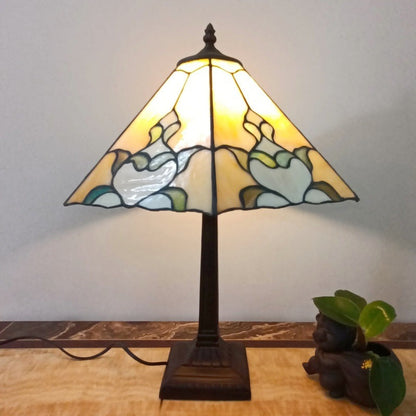 Traditional Vintage Conical Square Glass Resin 1-Light Table Lamp For Living Room