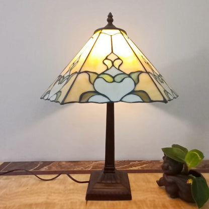 Traditional Vintage Conical Square Glass Resin 1-Light Table Lamp For Living Room