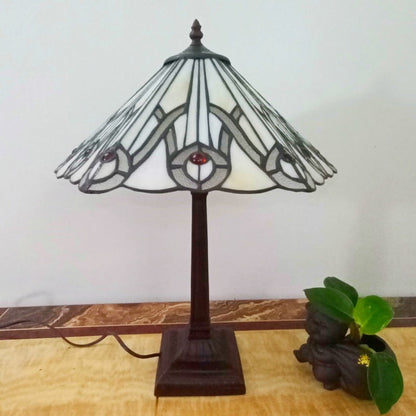 Traditional Vintage Conical Square Glass Resin 1-Light Table Lamp For Living Room