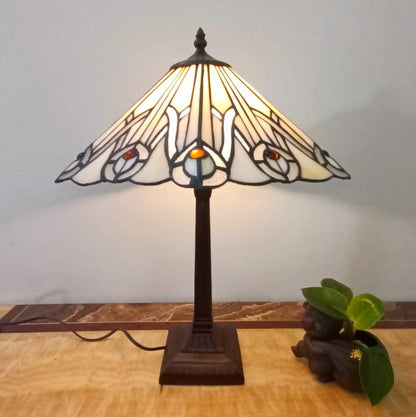 Traditional Vintage Conical Square Glass Resin 1-Light Table Lamp For Living Room