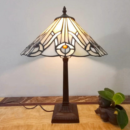 Traditional Vintage Conical Square Glass Resin 1-Light Table Lamp For Living Room