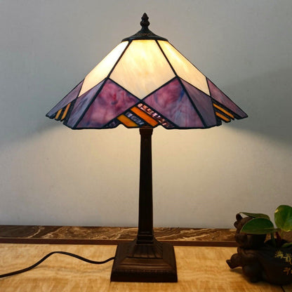 Traditional Vintage Conical Square Glass Resin 1-Light Table Lamp For Living Room