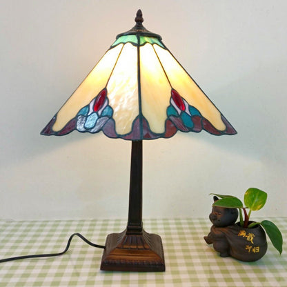 Traditional Vintage Conical Square Glass Resin 1-Light Table Lamp For Living Room