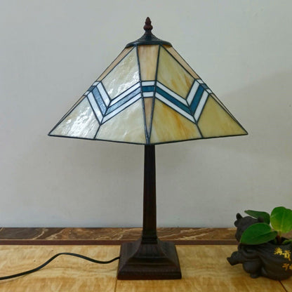 Traditional Vintage Conical Square Glass Resin 1-Light Table Lamp For Living Room