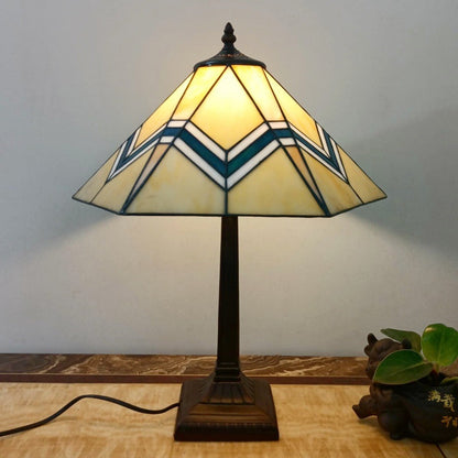 Traditional Vintage Conical Square Glass Resin 1-Light Table Lamp For Living Room