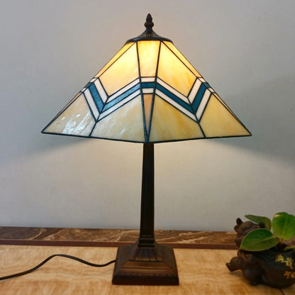 Traditional Vintage Conical Square Glass Resin 1-Light Table Lamp For Living Room