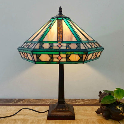 Traditional Vintage Conical Square Glass Resin 1-Light Table Lamp For Living Room