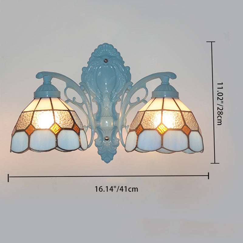 現代的なスカンジナビアのラウンドテーパードブランチガラスアイアン2ライトウォールスコンスランプリビングルーム用