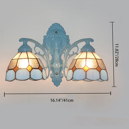 現代的なスカンジナビアのラウンドテーパードブランチガラスアイアン2ライトウォールスコンスランプリビングルーム用
