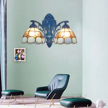 現代的なスカンジナビアのラウンドテーパードブランチガラスアイアン2ライトウォールスコンスランプリビングルーム用