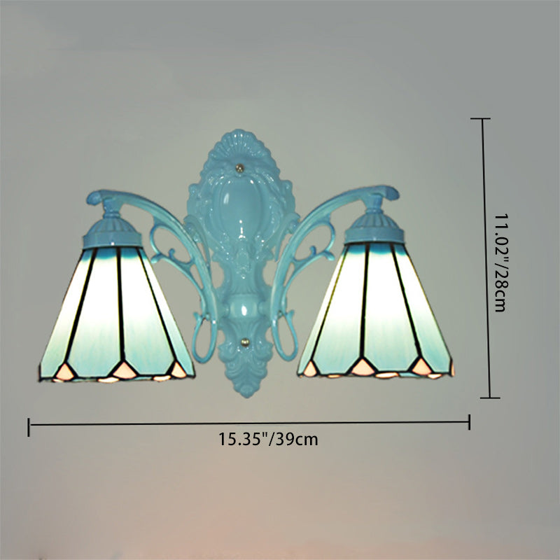 現代的なスカンジナビアのラウンドテーパードブランチガラスアイアン2ライトウォールスコンスランプリビングルーム用