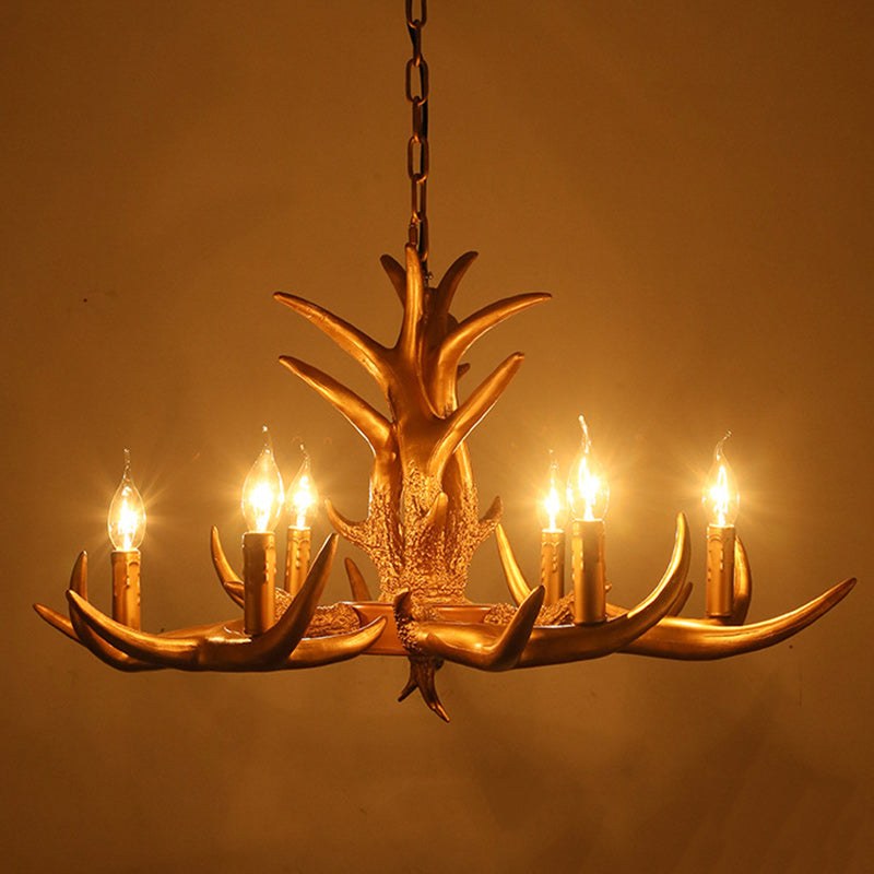 Traditional Vintage Antlers Branch Glass Resin 5/6/8 Light Chandeliers For Living Room