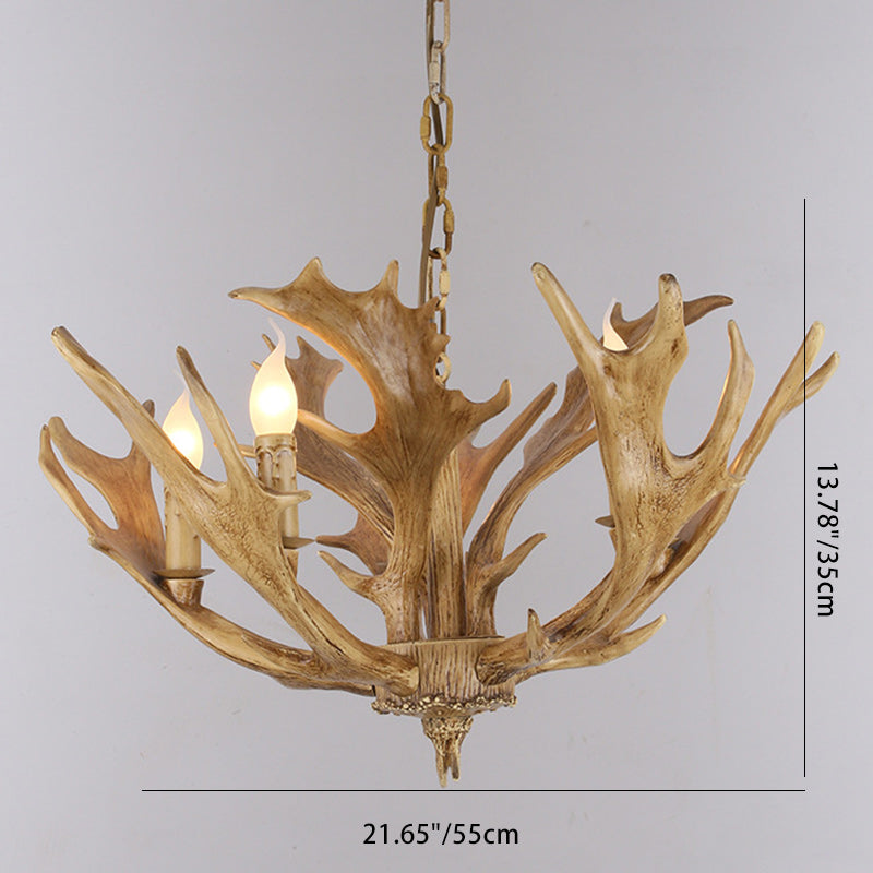 Traditional Vintage Antlers Branch Glass Resin 5/6/8 Light Chandeliers For Living Room