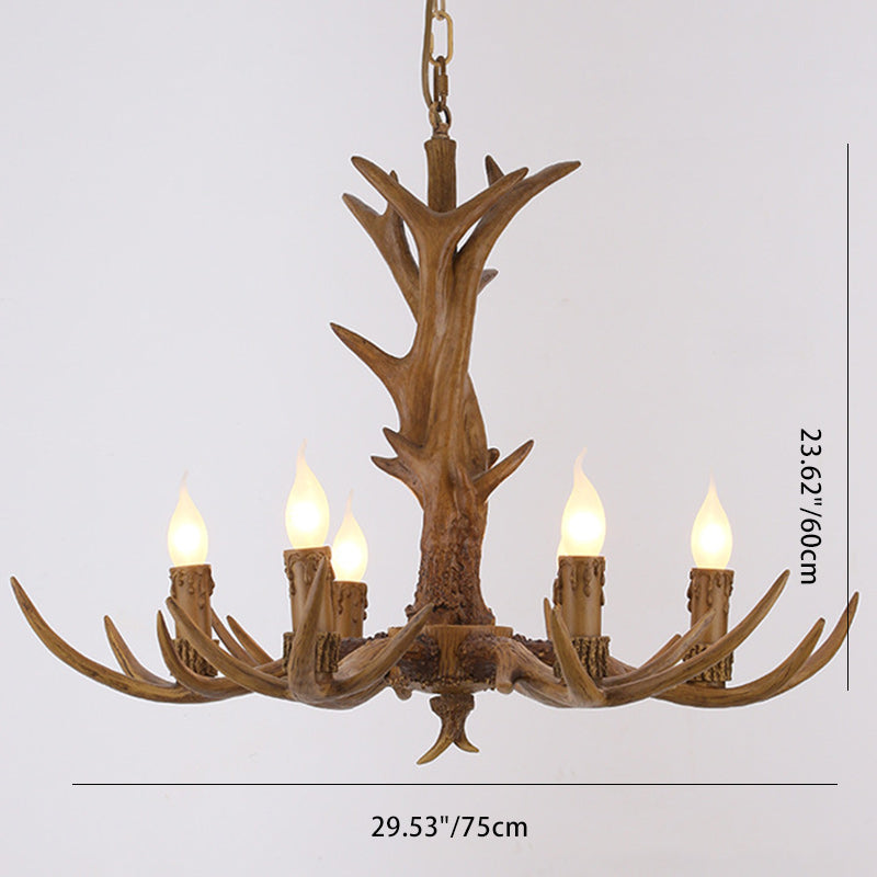 Traditional Vintage Antlers Branch Glass Resin 5/6/8 Light Chandeliers For Living Room