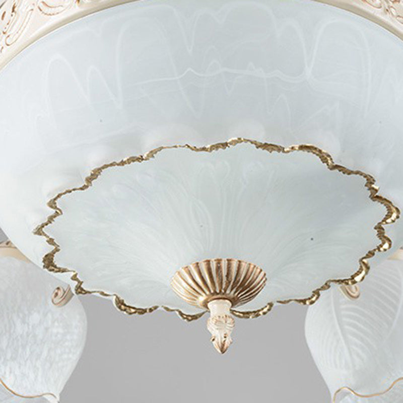 Traditional Vintage Floral Branch Round Glass Iron Zinc 3-Light Chandeliers For Living Room