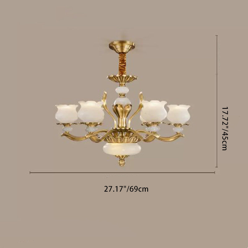 Modern Luxury Floral Round Branch Marble Brass 6/8/10 Light Chandeliers For Living Room