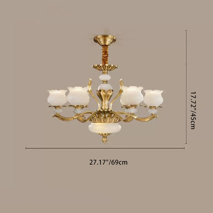 Modern Luxury Floral Round Branch Marble Brass 6/8/10 Light Chandeliers For Living Room