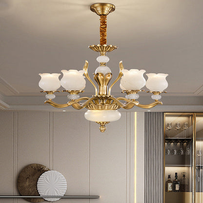 Modern Luxury Floral Round Branch Marble Brass 6/8/10 Light Chandeliers For Living Room