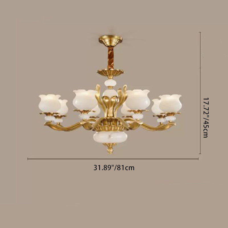 Modern Luxury Floral Round Branch Marble Brass 6/8/10 Light Chandeliers For Living Room