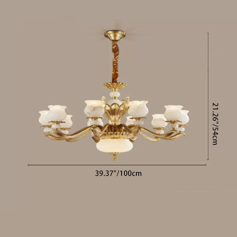 Modern Luxury Floral Round Branch Marble Brass 6/8/10 Light Chandeliers For Living Room