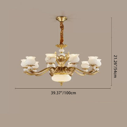 Modern Luxury Floral Round Branch Marble Brass 6/8/10 Light Chandeliers For Living Room