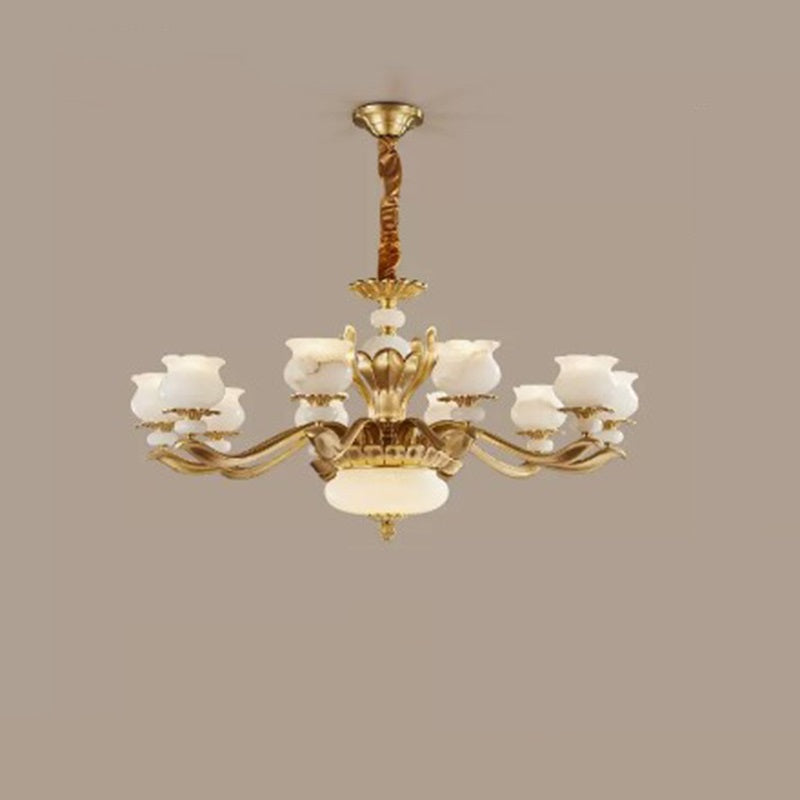 Modern Luxury Floral Round Branch Marble Brass 6/8/10 Light Chandeliers For Living Room