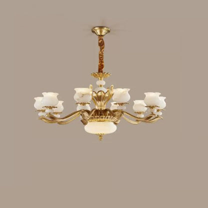 Modern Luxury Floral Round Branch Marble Brass 6/8/10 Light Chandeliers For Living Room