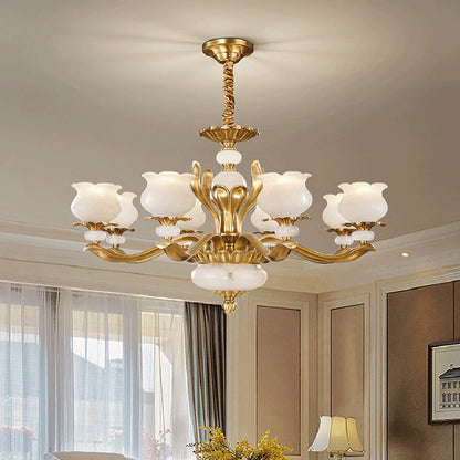 Modern Luxury Floral Round Branch Marble Brass 6/8/10 Light Chandeliers For Living Room