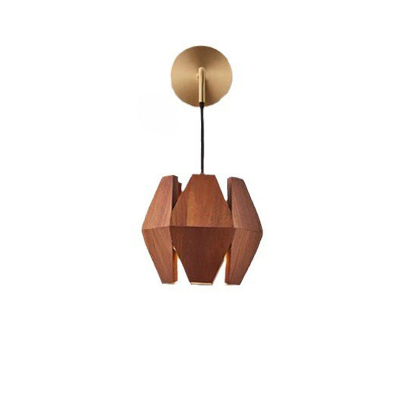 Traditional Vintage Prismatic Patchwork Wood Iron 1-Light Wall Sconce Lamp For Living Room