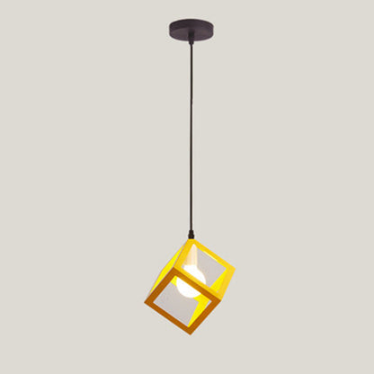 Contemporary Industrial Square Triangle Skeleton Iron 1-Light Pendant Light For Living Room